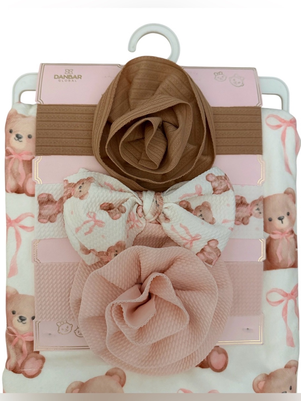 New‼️ Baby 🧸 Teddy Bear Swaddle Blanket & Headband 4 pc Gift Set NWT - Picture 3 of 4